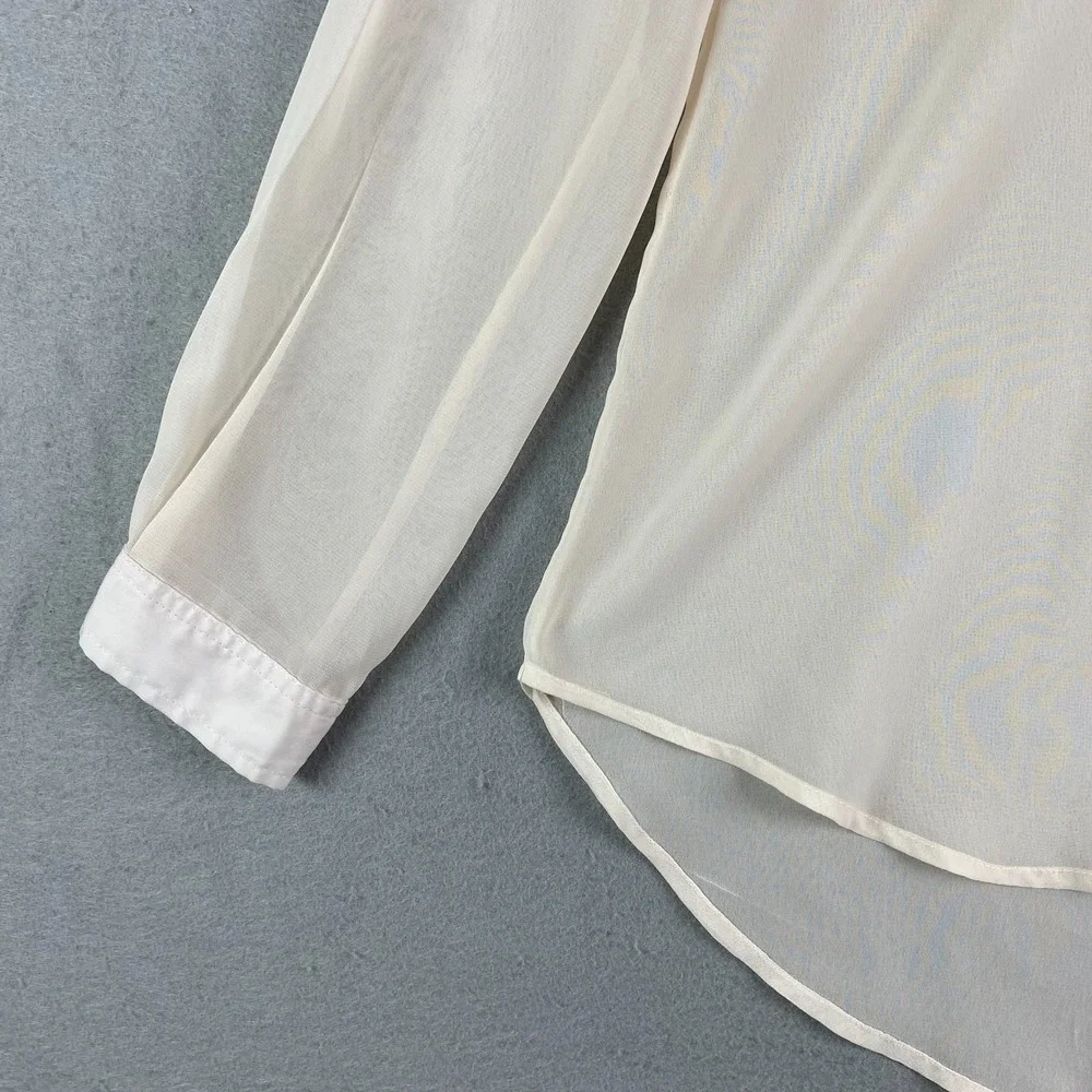 Free People Lightweight semi Sheer top Small Button Down cream pocket tunic